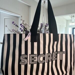 Victoria Secret Black and White Striped Tote Bag